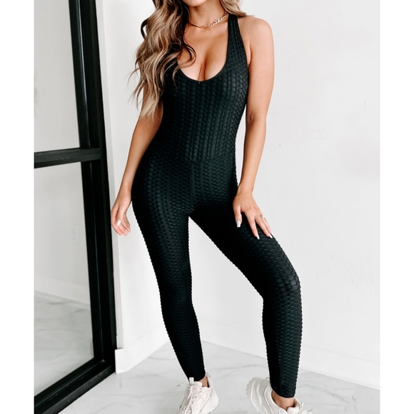 . Up In The Gym Black One Piece Ruched Workout Jumpsuit - Picture 7 of 11